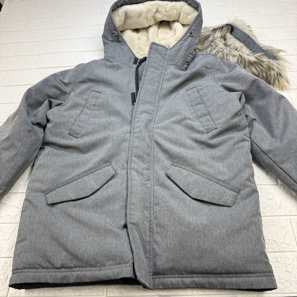 Abercrombie Kids Gray Parka Coat Removable Fur Hood Trim Size 15/16